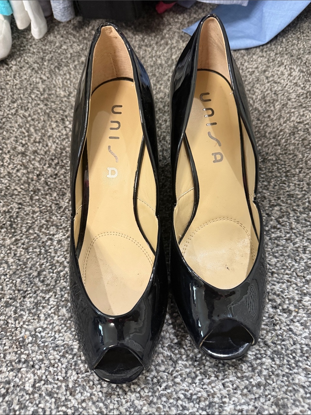 Unisa Black Patent Peep-Toe wedge heel